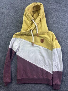 Wanakome Hoodie Sweatshirt Womens Small Yellow Colorblock Cowl Neck Pullover